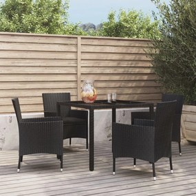 vidaXL 5 pcs conjunto de jantar p/ jardim c/ almofadões vime PE preto