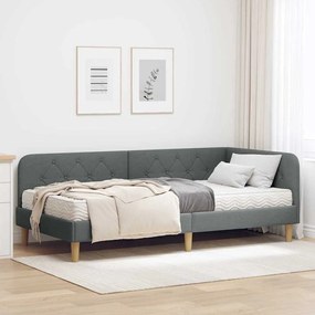 vidaXL Estrutura de Cama de Canto Cinza Escuro 90 x 190 cm tecido
