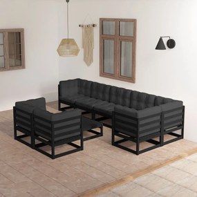 9 pcs conjunto lounge de jardim c/ almofadões pinho maciço