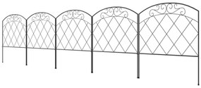 Outsunny Cercas de Jardim 305x61 cm Conjunto de 5 Cercas Decorativas para Jardim de Metal Barreira para Animais para Pátio Preto