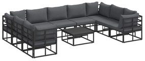 vidaXL Conjunto de Sofá de Jardim com almofada 10 pcs Preto Alumínio