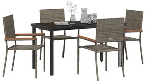 Conjunto de Jantar de Jardim de 5 Peças Cinza em Rattan