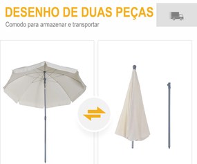 Guarda-sol de praia Ø200 cm de diâmetro com Telhado Inclinado  Poste Destacável  e pico inferior creme