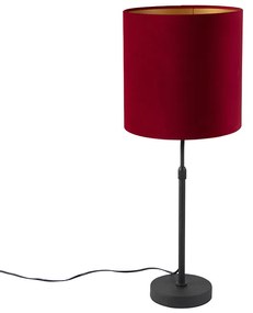 Candeeiro de mesa preto com abajur em veludo vermelho com dourado 25 cm - Parte Clássico / Antigo