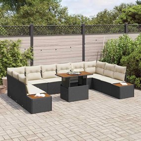 Conjunto de Jantar de Jardim com 11 peças e almofadas pretas em rattan