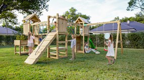 Parque infantil Crianças Exterior Optimizer KDI Escorrega Verde, Baloiço Duplo, corda esclada, parede escalada