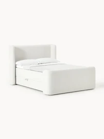Cama boxspring em bouclé com espaço de arrumação Perla