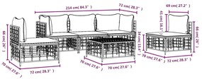 6 pcs conjunto lounge de jardim c/ almofadões vime PE antracite