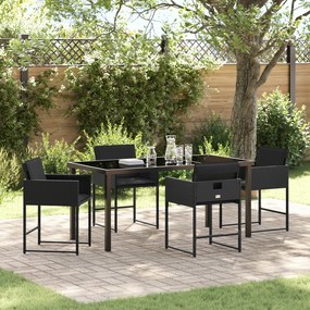 vidaXL Conjunto de Jantar de 5 Peças com Almofadas Preto Rattan Poliéster