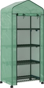 Outsunny Estufa de Exterior com 4 Prateleiras e Rodas Porta Enrolável Estrutura em Aço e Cobertura de PE 140g/㎡ Anti-UV 69x50x165 cm Verde | Aosom Portugal
