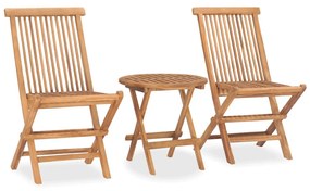 vidaXL 3 pcs conjunto jantar dobrável p/ exterior madeira teca maciça