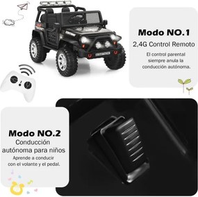 Carro elétrico 12V para crianças com controlo remoto, 3 velocidades, suspensão, música e buzina, para 3 a 7 anos, Preto