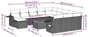 13 pcs conjunto de sofás de jardim com almofadões vime PE preto