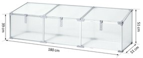 Estufa de Jardim Alumínio Policarbonato Transparente Viveiro Caseiro para Plantas Culturas Proteção UV e Resistente 180x51x51cm