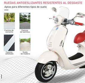 HOMCOM Mota Elétrica Vespa com Faróis Música 2 Rodas Auxiliares para C