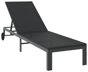 Espreguiçadeiras 2 pcs com Rodas e Mesa em Rattan Preto