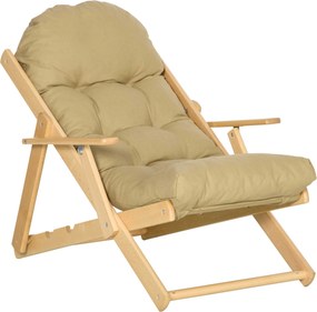 Poltrona de sala dobrável e reclinável em madeira com almofada acolchoada espessa - 71 x 89 x 96 cm, castanho claro