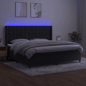 Cama box spring c/ colchão/LED 200x200 cm veludo preto