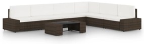vidaXL 7 pcs conjunto lounge p/ jardim c/ almofadões vime PE castanho