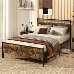 Cama de plataforma com estrutura de metal de 140x200 cm e cabeceira de 32 cm com barra antiderrapante e base para colchão sem necessidade de molas, preta