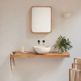 Conjunto De Móvel De Casa De Banho 130x45 Cm Suspenso Em Madeira De Teca Neill Madeira De Teca & Irregular Em Cimento Branco ↔︎40 Cm Fedro & Preto Mat