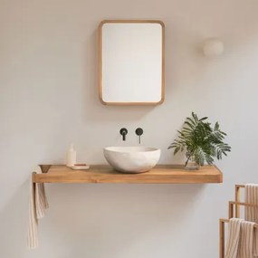 Conjunto De Móvel De Casa De Banho 130x45 Cm Suspenso Em Madeira De Teca Neill Madeira De Teca & Irregular Em Cimento - Sklum