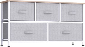 HOMCOM Cómoda com 5 Gavetas de Tecido Cómoda para Quarto Estrutura Metálica 100x30x54 cm Cinzento | Aosom Portugal