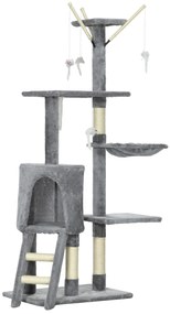 PawHut Arranhador para Gatos de 134,2 cm com Caverna Plataformas Rato de Brinquedo Rede e Postes de Sisal 50x35x134,2 cm Cinza