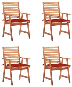 Cadeiras de jantar p/ jardim 4 pcs c/ almofadões acácia maciça