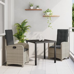 vidaXL Conjunto de Jantar de Jardim com 3 Peças e Almofadas em Rattan Poliéster Cinza Claro