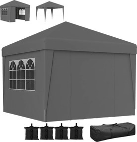 Tenda de jardim dobrável 3 x 3 x 2,75 m com proteção UV 30+ com janelas + paredes laterais + saco de transporte cinzento escuro