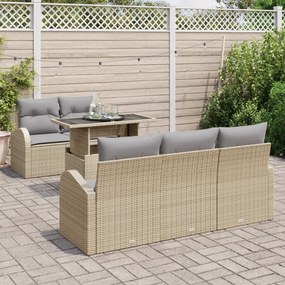 Conjunto de Sofá de Jardim vidaXL 6 Peças com Almofadas Bege Vime Sint