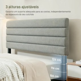 Cabeceira de Cama 140 cm Altura Ajustável em 3 Níveis 106/116/126 cm Estofada em Linho Cinza