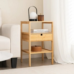 Conjunto de 2 mesas de cabeceira multiusos em bambu com gaveta 40 x 40 x 68 cm Natural
