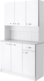 Armario de cozinha 101 x 39 x 180 cm contemporâneo com várias opções de arrumação, 6 portas, 1 gaveta + tabuleiro grande Branco