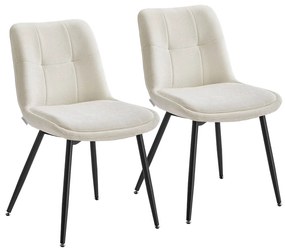 Conjunto de 2 cadeiras de sala de jantar com almofada dupla em branco creme