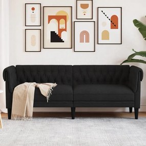 vidaXL Sofá chesterfield 3 lugares tecido preto