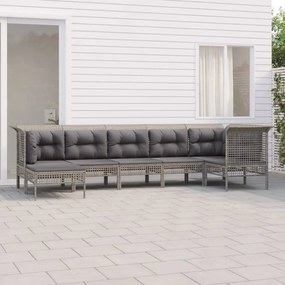 vidaXL 7 pcs conjunto lounge de jardim c/ almofadões vime PE cinzento