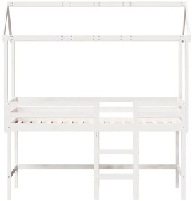 Cama alta c/ escada e telhado 90x200 cm pinho maciço branco