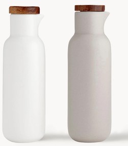 Dispensador de azeite e vinagre em porcelana e madeira de acácia Essentials, conjunto de 2