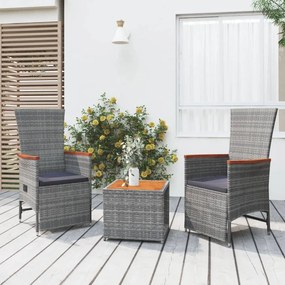 vidaXL 3 pcs conjunto lounge de jardim vime PE/acácia maciça cinza