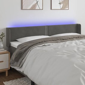 Cabeceira cama c/ luzes LED veludo 183x16x78/88cm cinza-escuro