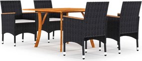 vidaXL 5 pcs conjunto de jantar para jardim preto