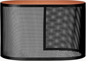 Mesa de centro oval em metal com tampo de madeira Pausilius
