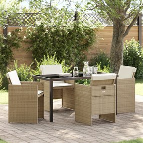 vidaXL Conjunto de Jantar de Jardim com 5 Peças e Almofadas Bege em Polyrattan