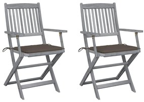 Cadeiras exterior dobráveis c/ almofadões 2 pcs acácia maciça