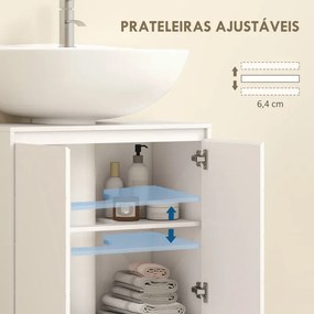 Móvel casa de Banho 60x30x59,8 cm para Lavatório Pousar (NÃO INCLUIDO) com 2 Portas e Prateleira Ajustável para Lavatórios com ou sem Pedestal Branco