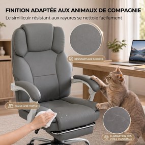 Cadeira de escritório ergonómica, reclinável em couro sintético, adequada para animais, altura ajustável, cinzenta