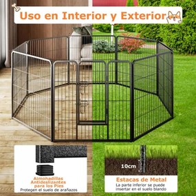 Parque para cães com 8 painéis Altura 100 cm Interior/Exterior Parque de metal resistente para animais de estimação médios Preto