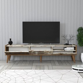 Móvel TV Valensiya – Nogueira/Branco/Mármore – 180x35x45 cm